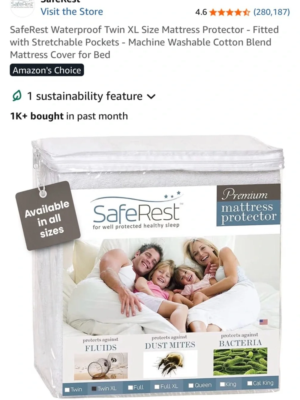 SafeRest Premium White Mattress Protector - Twin XL